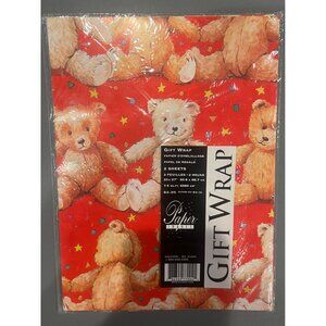 Vintage 90s Sealed Paper Images Gift Wrap Teddy Bears 2 Full‎ Sheets. 20"x27"